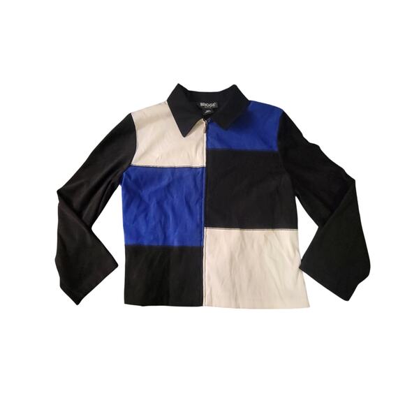 Briggs 12 petite long sleeve blue/black/white color block zip up blazer - Picture 1 of 4